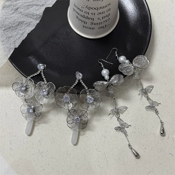 DAIIIBABYYY  -  French metal flower pearl earrings female extravagant exaggerated design sense earrings